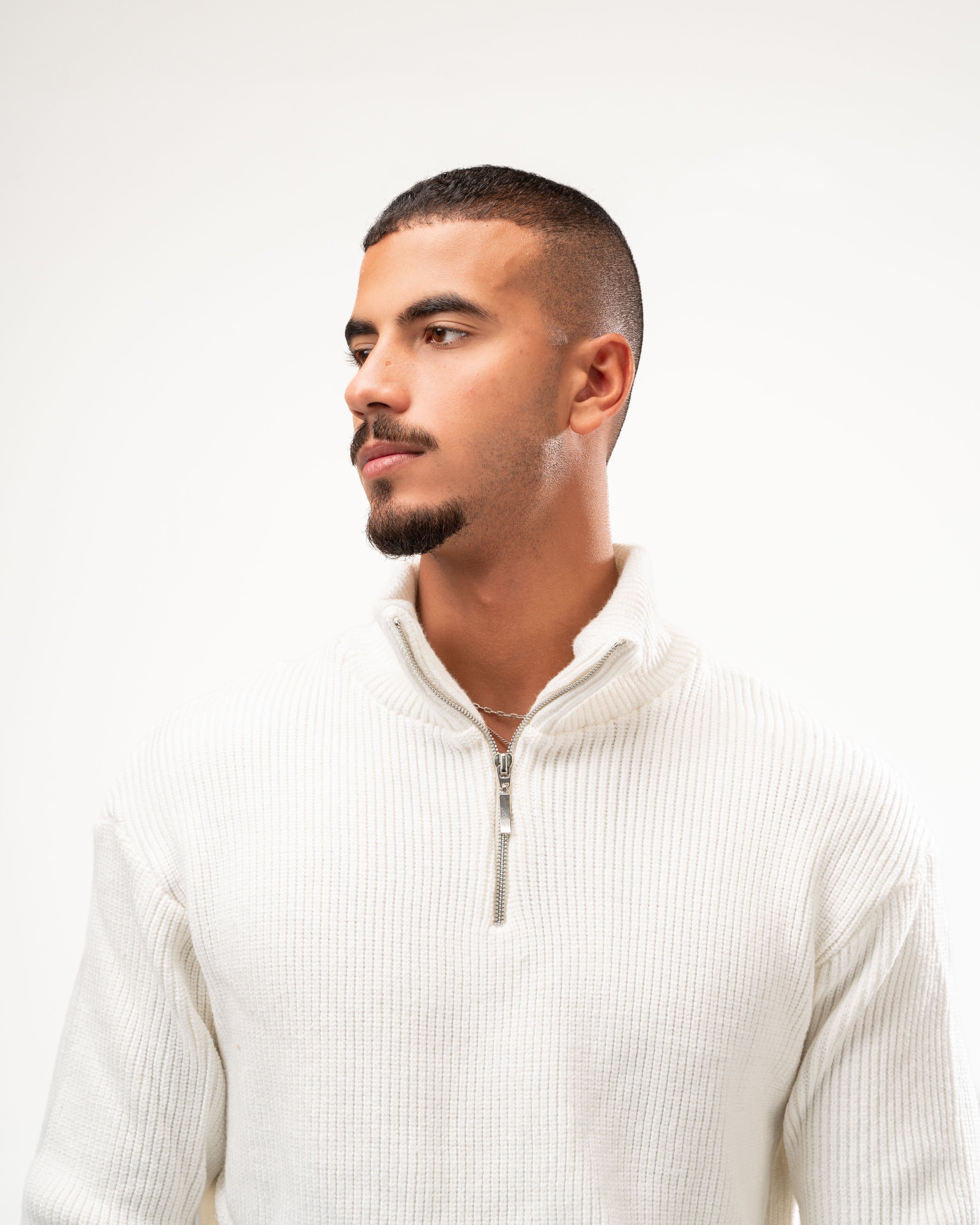 Off white Knit Quarter Zip